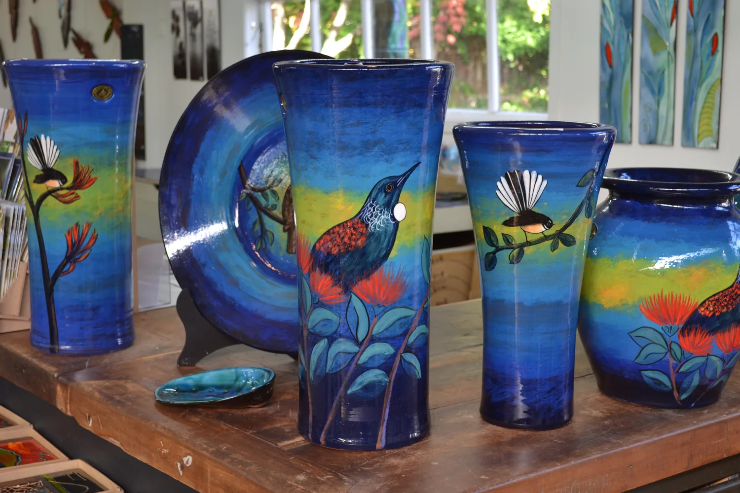 Brightly glazed Morris & James pots