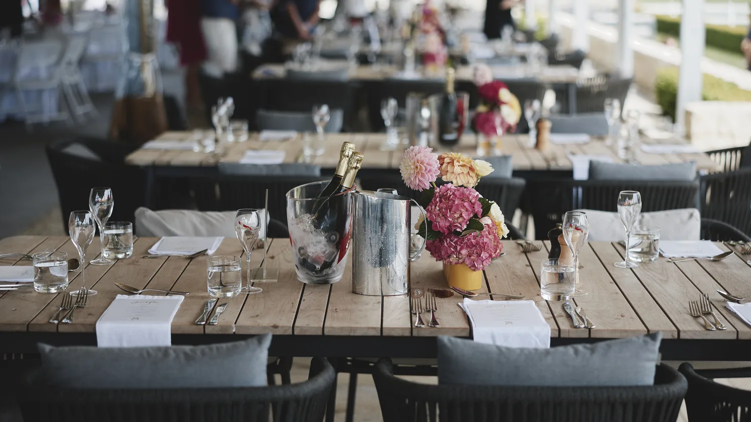 Dining tables under the marquee